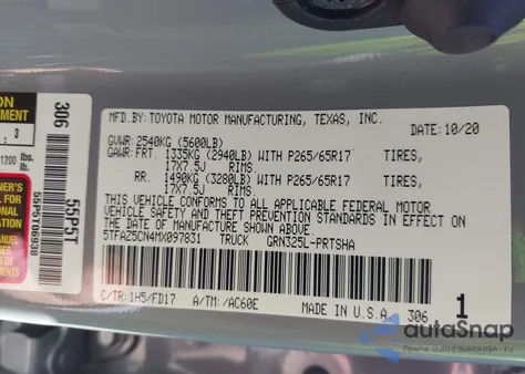 2021 Toyota Tacoma Trd Sport from USA, damaged, VIN 5TFAZ5CN4MX097831